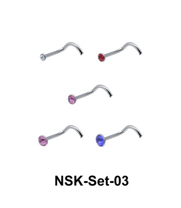 5 Silver Nose Stud Sets NSK-SET-03